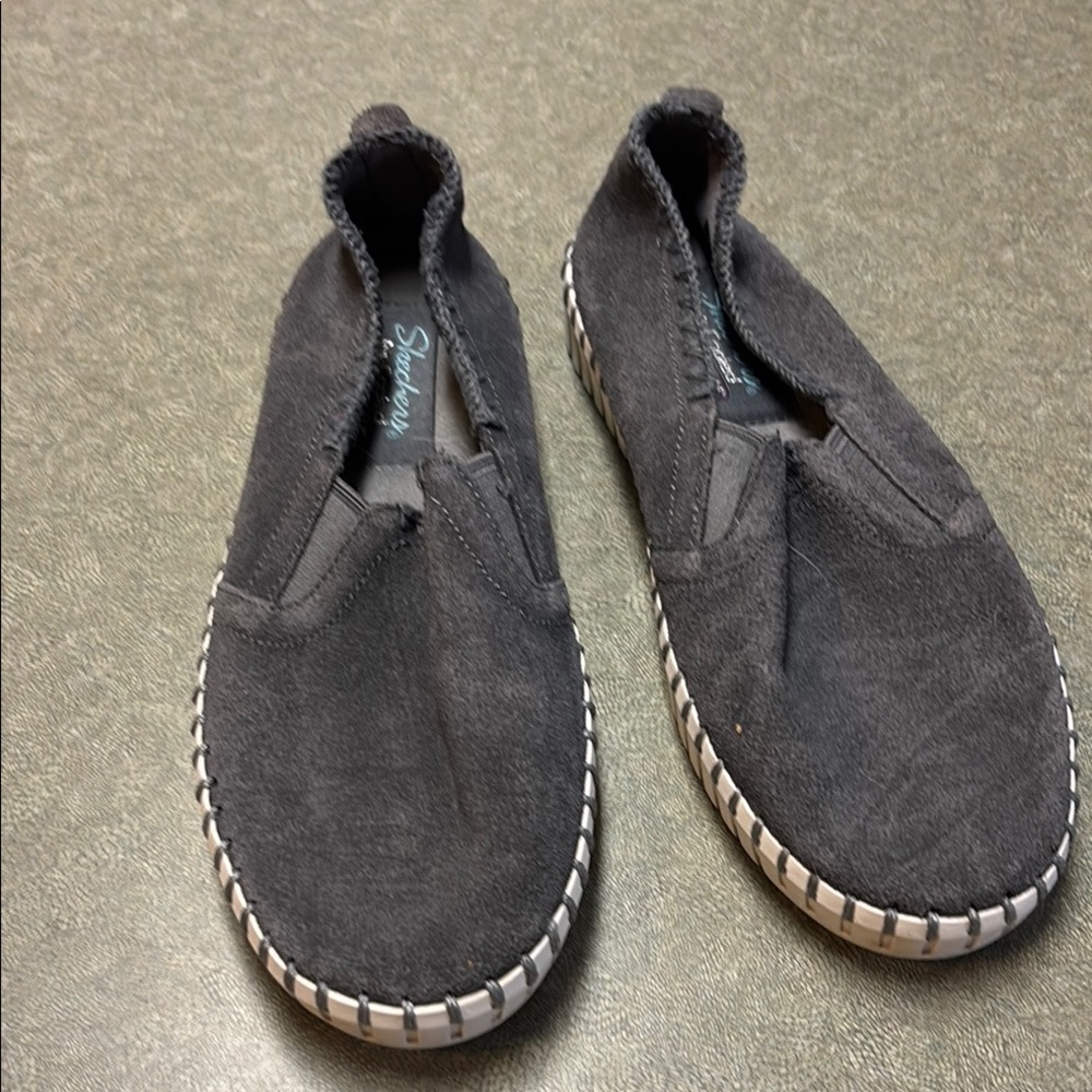 Skechers Gray Slip-On Flats with Textured Fabric